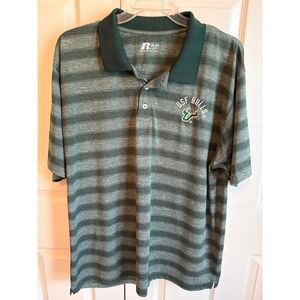 Russell Athletic USF Bulls Polo Shirt Mens 2XL Green Space Dye Striped NCAA Logo